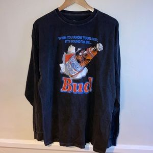 🍺 Budweiser Vintage Long Sleeve Shirt 100% Cotton Bud Boy Frat Boy Sz Large 🏈